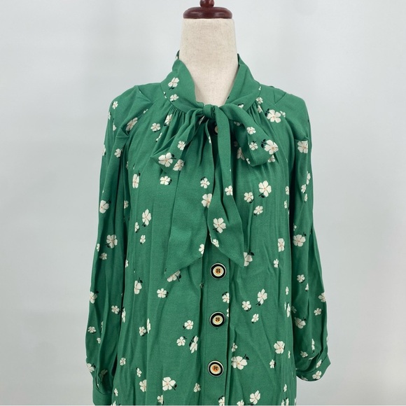 Buru Green Floral Bow Housecoat Dress Extra Small XS - Picture 4 of 13
